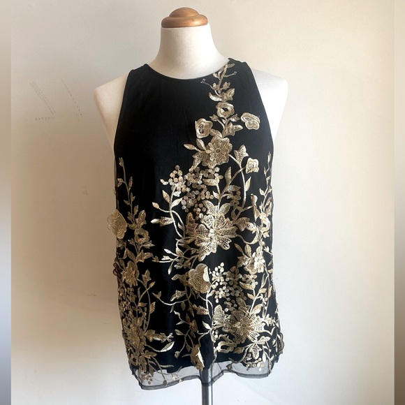 Anthropologie Gold Appliqué Top - Picture 1 of 6